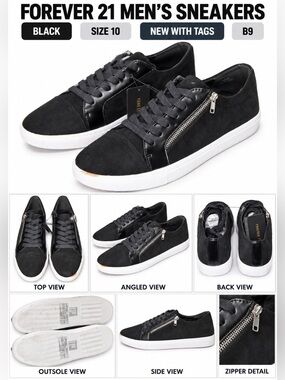FOREVER 21 MEN’S TENNIS SNEAKERS – BLACK SIZE 10 (NEW WITH TAGS) B9